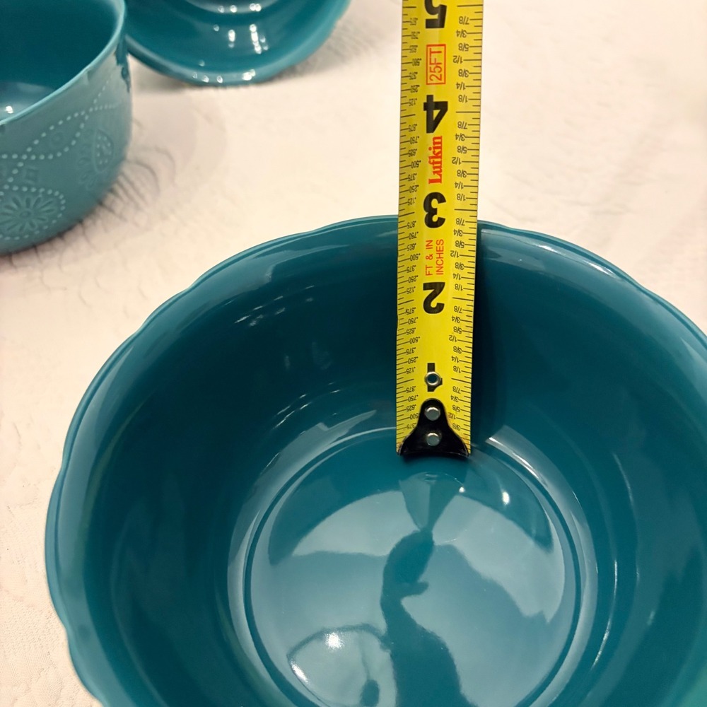Pioneer Woman Cowgirl Lace Set of 3 Teal Floral Embossed Stoneware Bowls 6" - Picture 6 of 6